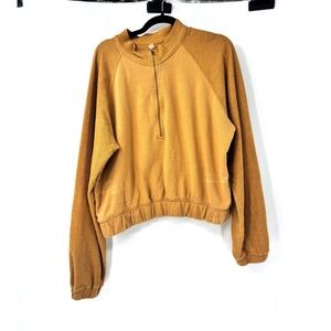 Free People Movement Quarter Zip Cropped Sweatshirt Ochre Mustard Yellow Large